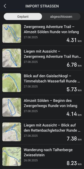 Routen - Import von Komoot
