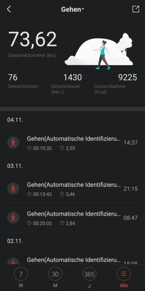 Zepp App - Auswertung Aktivität