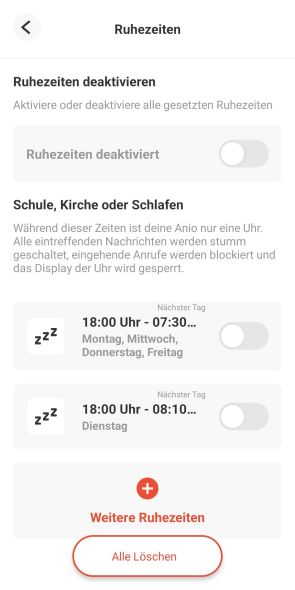 Deaktivierung aller Ruhezeiten