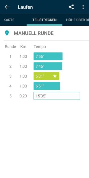 Teilstrecken / Rundenzeiten