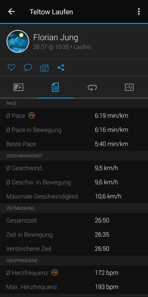 Auswertung eines Laufes in Garmin Connect (2/6)