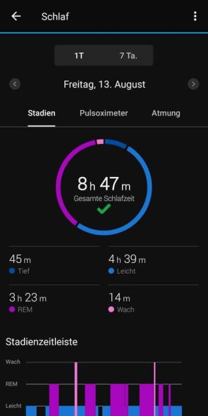 Auswertung Schlaf in der App (Schlafphasen)