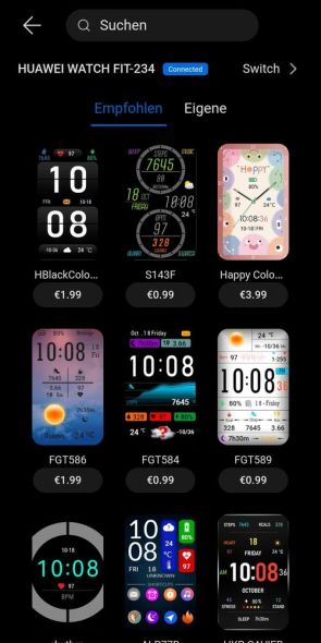 Auswahl an Watchfaces (Auszug)