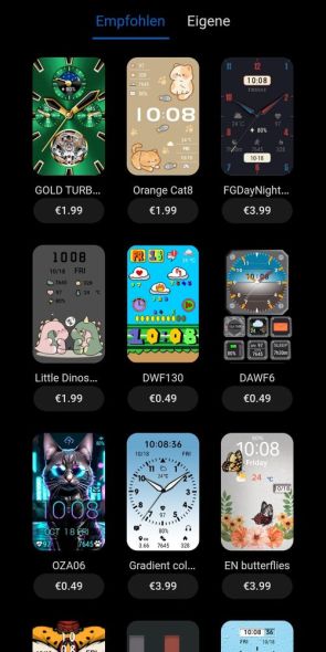 Auswahl an Watchfaces (Auszug)