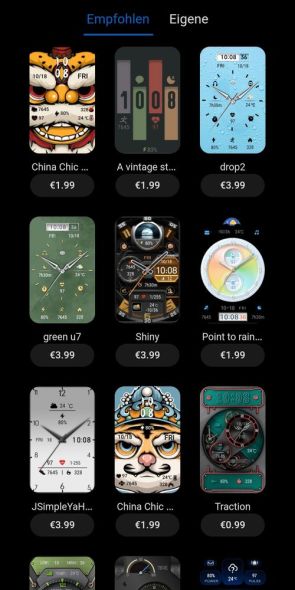 Auswahl an Watchfaces (Auszug)