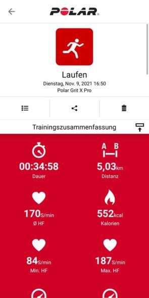 Daten einer Trainingseinheit in der App 1/8