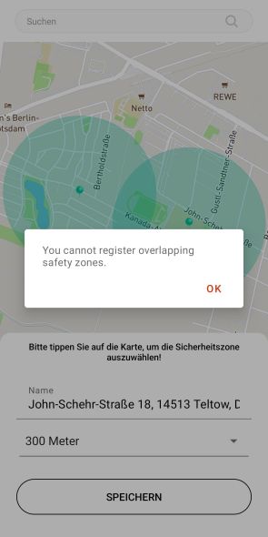 Standortverfolgung - Sicherheitszonen dürfen sich nicht überlappen