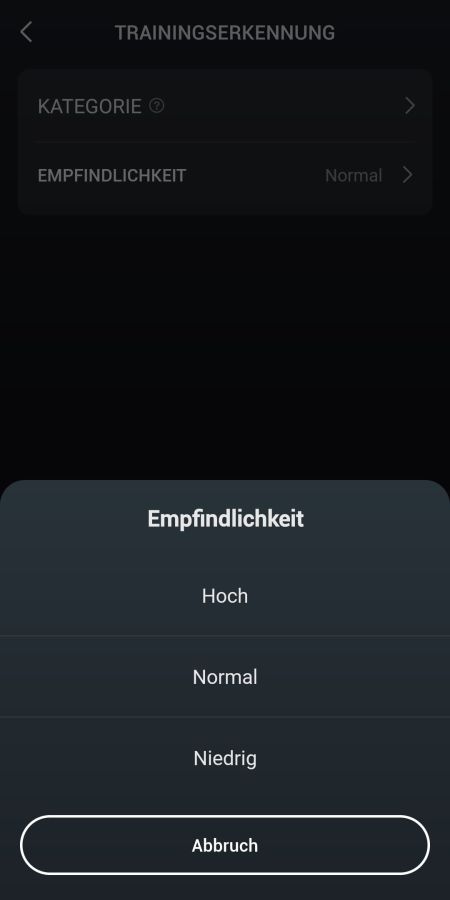 Automatische Trainingserkennung - Empfindlichkeit