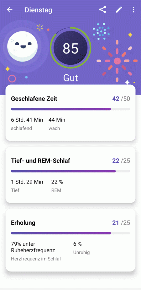 Auswertung des letzten Schlafs