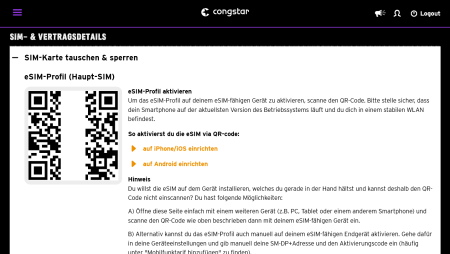 QR-Code zum Aktivieren der eSIM