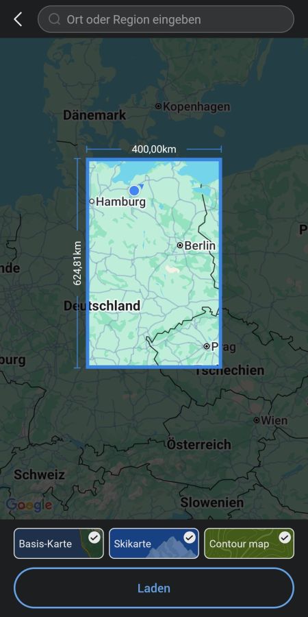 Offline-Karten - Maximale Ausdehnung