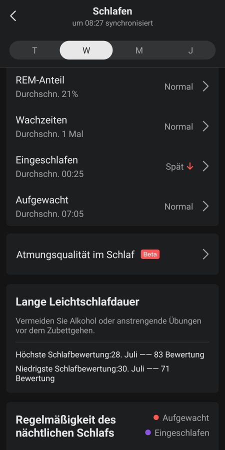 Auswertung des Schlafs | Wochenauswertung