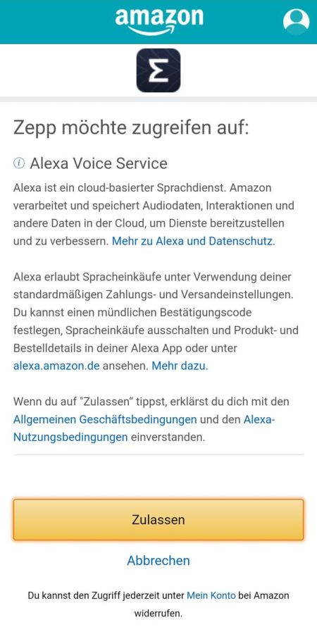 Einrichtung von Amazon Alexa über die Zepp App