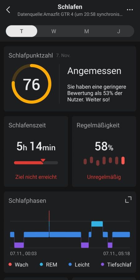 Zepp App - Übersicht Schlaf