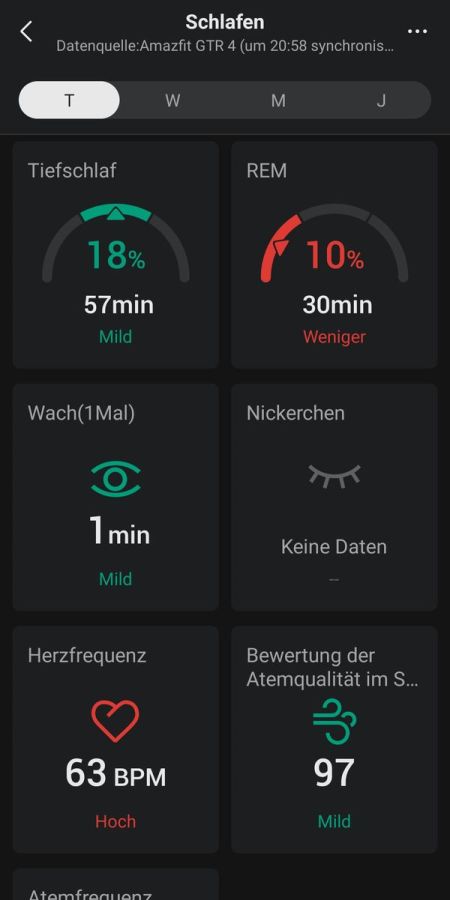 Zepp App - Kennzahlen Schlaf 1/2