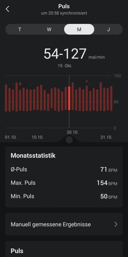 Zepp App - Pulsbereiche im Monat