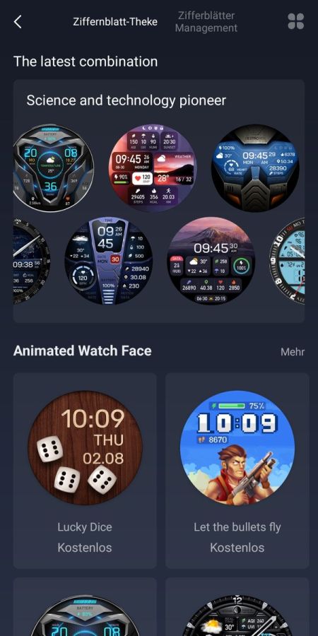 Watchfaces in der Zepp App