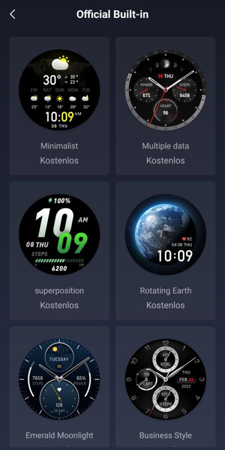 Watchfaces in der Zepp App