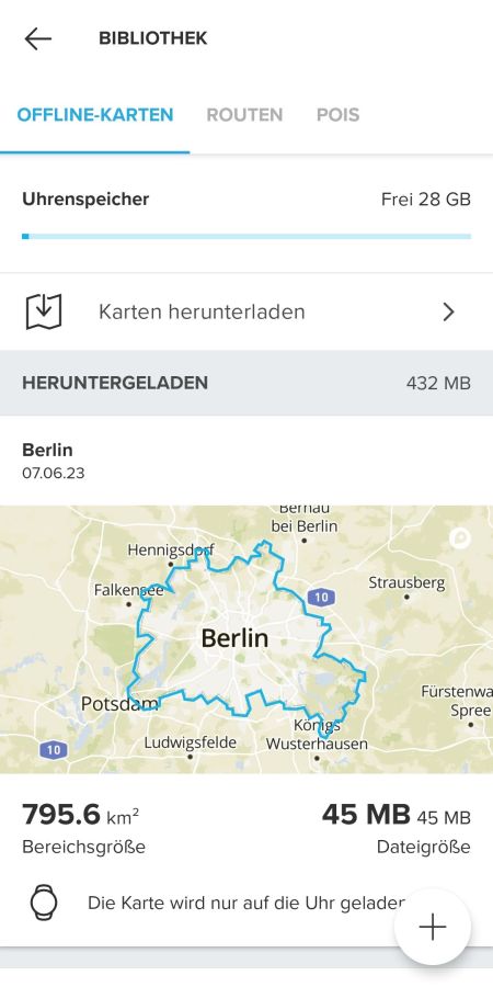 Offline-Karten | Übersicht heruntergeladener Karten