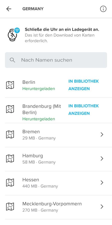 Offline-Karten | Auswahl des Landes