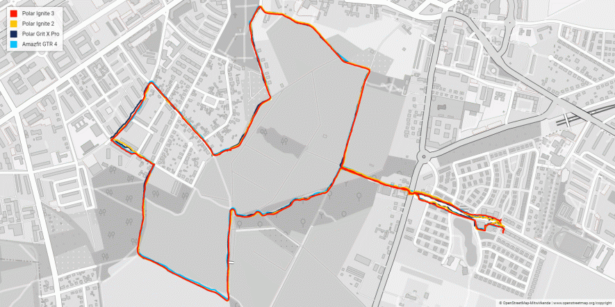 Polar Ignite 3 – Genauigkeit bei der Aufzeichnung der Strecke per GPS 1/4