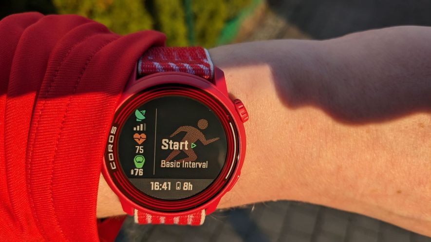 Coros Pace 3 on wrist with sports menu opened just before recording