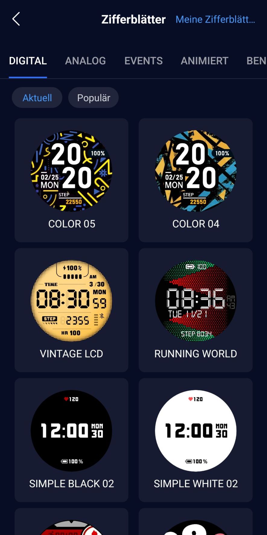 Darstellung verschiedener Watchfaces in der Coros App