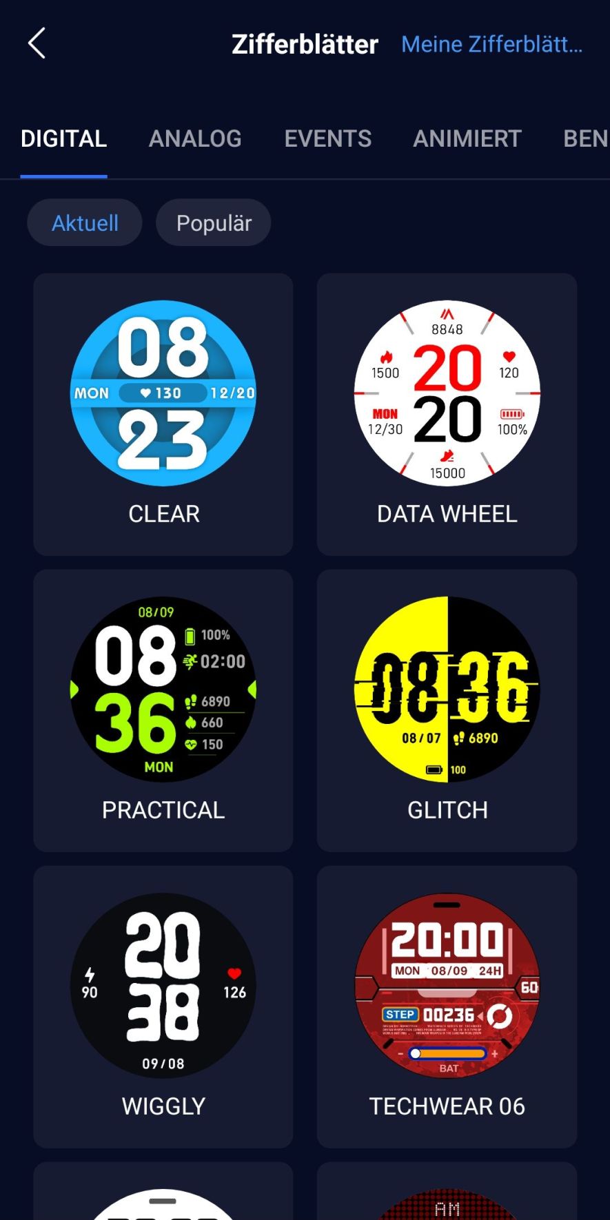 Representation of various watchfaces in the Coros app