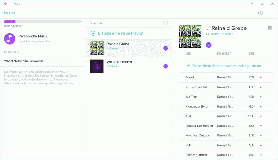Fitbit Windows App – Übetragen von Musik