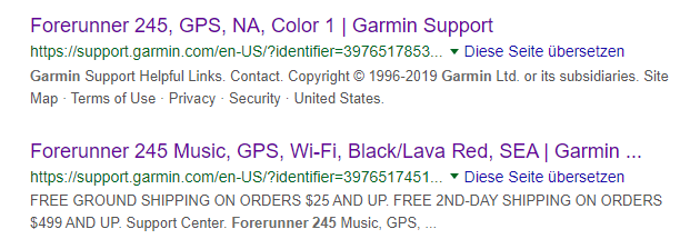 Garmin Forerunner 245 – Hinweise auf Google