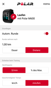 M600 - Einstellungen Sportprofil