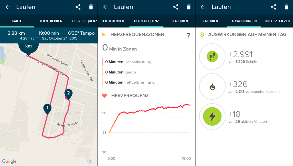 Fitbit - Details eines Laufs - Android