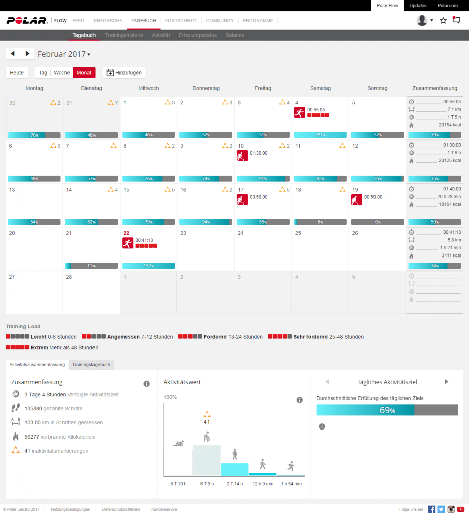 Polar Flow Web - Kalender