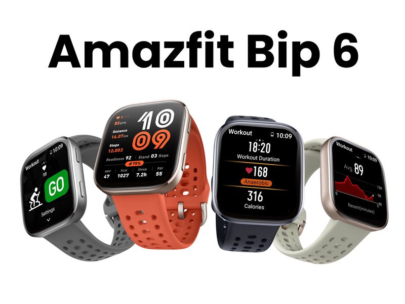 Amazfit Bip 6 in den Farben Grau, Rot, Schwarz und Steinweiß